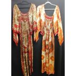 Two scarf gypsy dresses with elasticated waist, both medium size, no obvious damage