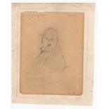 L S Lowry 1960 mounted pencil sketch of a kid - approx 20cm x 16cm ~ Laurence Stephen Lowry (1887–