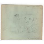 L S Lowry 1971 pencil sketch of a wasp on a dogs tail (Manchester Hotel) - 13.8cm x 16.4cm ~