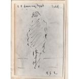 L S Lowry mounted 1961 pen and ink drawing titled 'Self' - drawing 10.7cm x 7.3cm ~ Laurence Stephen