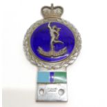 Vintage REME military chromed car badge with enamel detail - 13.5cm high and has slight a/f to