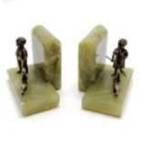 Pair of French Art Deco onyx bookends with bronze children driving geese decoration - 8.5cm high x