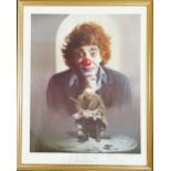 Framed print 'The Clown' signed by artist Lawrence 'Larry' Rushton limited to 500 - 77.5cm x 62cm