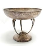 Art Nouveau antique 1911 silver dish with 3 stylised supports & planish detail to bowl & foot by