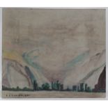 L S Lowry 1970 signed oil on card painting of a North Cumbrian landscape with annotation on the