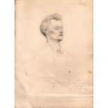 L S lowry pencil sketch of a mans head + shoulders - 38.5cm x 28cm and has a 2.5cm tear on the right