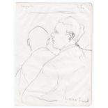 Lucian Freud pencil sketch of the back of 2 people - 25.5cm x 19cm ~ Lucian Michael Freud (1922–