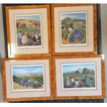 Set of 4 x Burgundy vineyards framed prints signed by Margaret Loxton ~ Chambolle-Musigny, Gevrey-