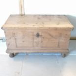 Antique Continental pine Marriage coffer, with carved decoration, dated on the interior in pencil