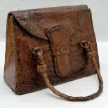 Vintage ladies Crocodile skin handbag, 28 cm length, 23 cm high, worn stitching to the corners.