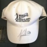 Tiger woods hand signed golfing cap in a box frame 54cm x 46.5cm ~ Eldrick Tont 'Tiger' Woods (b.