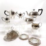 Qty of silver plated ware - 2 x 3 pce teasets, pair of butter dishes with glass liners, sandwich