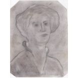 L S Lowry 1918 pencil sketch of a female head & shoulders (with dog sketch on reverse) - approx 28.