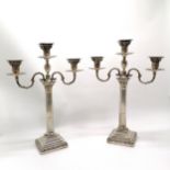 Pair of 1892 (y/z) silver corinthian column 3 branch candelabrum with detachable branches &