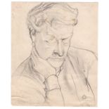 Lucian Freud pencil sketch- self portrait wearing jewellery? - 24.1cm x 20.1cm