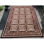Good quality Chinese burgundy grounded wool rug 245cm x 162cm - in overall good used condition