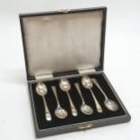 Cased set of 6 x 1955 silver coffee spoons by Barker Brothers Silver Ltd - 9.5cm & 39g