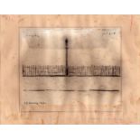 L S Lowry 1950 drawing of a lamp post + railings - page 28.3cm x 36cm and has some old paper