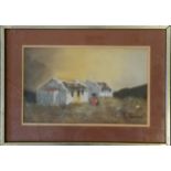 Framed pastel picture of a couple of African (?) houses signed D Poisson - frame 25.5cm x 35.5cm &
