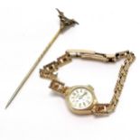9ct hallmarked gold manual wind ladies watch on an integral gold bracelet - for spares / repairs &