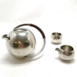 Pewter Sheffield designer teapot, cream jug & sugar ~ teapot 14cm high ~ slight dents