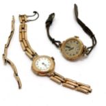 2 x vintage 9ct marked gold cased manual wind wristwatches (1 on a/f gold stretchy strap) - total