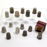 14 x silver marked thimbles inc 4 x Chester Charles Horner & Elizabeth II etc - 65g total weight ~