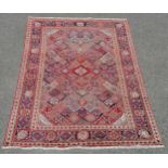 Hamadan Red wool rug with diamond pattern detail 208 x 126cm