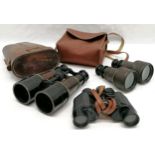 Leather cased Binoculars by Ross London 8-159, minus slight stitching in leather on handle,