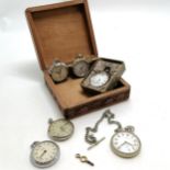 6 x vintage pocket watches (1 in silver case) inc Frenca GSTP military watch on albert chain - all