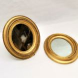 Pair of oval gilt framed mirrors, 30 cm high, 26 cm wide, good used condition.