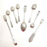 Qty of silver cutlery inc Georgian (1804) grapefruit, mustard spoon, pickle fork (17cm), butter