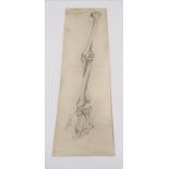 L S Lowry pencil drawing of a skeletal left arm - signed and annotated to the reverse 56cm x 16.