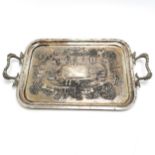 Antique unmarked silver Burmese tray with stylised dragon handles - 55cm x 32cm & 1533g total weight