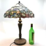 Tiffany style leaded glass large scale lamp on metal base - 60cm high with no obvious damage