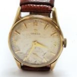 Omega 9ct gold cased gents wristwatch (32mm case with deterioration to dial) - runs BUT WE CANNOT