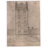 L S Lowry 1961 signed pen and ink drawing of a house with annotation to the reverse - 18cm x 24.