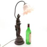 Antique style Fleurs des champs figural lamp with glass shade - 58cm high & no obvious damage
