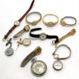 Qty of mostly mechanical wristwatches + pocket watch + compass ~ all for spares / repair - SOLD ON