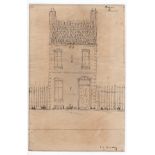 L S Lowry pen and ink drawing of Meyers (?) house - 22.5cm x 14.8cm ~ Laurence Stephen Lowry (1887–