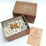 Boxed Mahjong set in bamboo and bone with original booklet - box 18cm x 12.5cm x 12cm deep