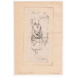 L S Lowry mounted pen and ink drawing of a lady - mount 23.9cm x 15.8cm ~ Laurence Stephen Lowry (