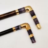 French Blue John and gold mounted (touch test as 15ct or slightly higher) walking cane 92 cm length,