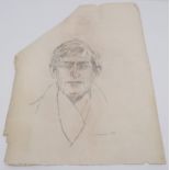 L S Lowry 1945 self portrait drawing - approx 62cm x 47cm and in a fragile state with a tear