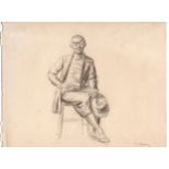 L S Lowry drawing of a seated lady given 'To Sheila' - 22.7cm x 28.2cm and has some pinholes ~