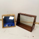 2 vintage wooden table display cabinets, the mahogany one has 2 shelves and Perspex doors to back