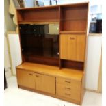 Mid Century Jentique teak wall unit with smoked glass doors and fall front drinks cabinet100 cm