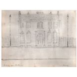 L S Lowry pen and ink drawing of the Rectory near Mottram (on Glastonbury water marked paper)