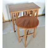 Mid Century teak nest of 4 circular tables, housed within oblong table, 62 cm wide, 42 cm deep, 57