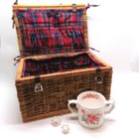Trosak 'J' tartan lined wicker picnic hamper with removable & washable interior - 50cm x 34cm x 28cm